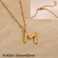 Golden titanium steel necklace featuring a diamond-encrusted letter M pendant charm - Gold Letter M (KN286982-Z)