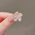 Handmade flower hair claw with iridescent purple pear-cut crystal petals and silver base - Pink Flower Style
