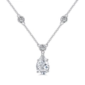 Luxury S925 sterling silver necklace with pear-shaped zircon pendant and clear round crystals - Pear/Teardrop Ice Flower Cut (18x8mm) / Silver Teardrop Shape (DY190431)