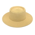 Klassischer beiger Strohhut mit flacher Krempe und flacher Oberseite für den Strand - M (56-58cm) / Beige