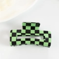 Green and black checkerboard hair claw clip in rectangular design with glossy finish - Black Green Checkerboard