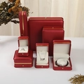 Elegant wine red jewelry box set with golden trim for rings, necklaces and bracelets - Burgundy