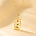 18K gold plated titanium necklace with rectangular pendant and three colored gemstones - Three Star Rectangle Pendant / Gold