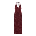 Elegante dieprode maxi-jurk met lovertjes, halternek, diepe V-hals en een open rug - S / Bordeauxrood