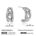 Silver 18K gold-plated C-shaped stainless steel earrings with zircon and waterproof design - Silver (JDE0103028-S)