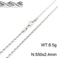 Silver titanium steel twist chain necklace with 550x2.4mm size and 8.5g weight detail - 2.4mm-55cm(KN228826-Z)