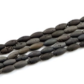 Deep grey lava stone shuttle beads with natural porous texture for DIY jewelry - Seed Beads / 12 Pieces/Strand (8*16mm) / Electroplated Black