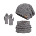 Winter thermal 3-piece knit set in grey with checkered pattern and touchscreen gloves - Mixed Grey 3-Piece Set (6124)