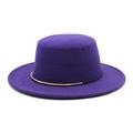 Detail of deep purple wool felt pork pie hat with black band and gold metallic trim - M (56-58cm) / Purple