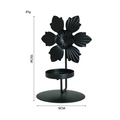 Black Nordic iron candle holder with floral relief, 15cm height matte metal finish - Flower / Black