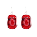 Independence Day red cowboy hat dangle earrings with silver trim and metal hooks - Cowboy Hat Style (6770)