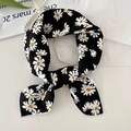 Black cotton linen scarf with small white daisy pattern and yellow centers - Black Daisy
