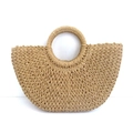 Minimalist straw tote bag with round handle in natural color for beach and vacation - Handbag Style / Large / Light Coffee