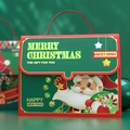 Weihnachtsgeschenkbox in Grün und Rot mit Cartoon-Weihnachtsmann und Tragegriff - Weihnachtsmann Mit Stern