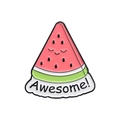 Cartoon watermelon enamel pin with 'Awesome!' banner and cute smiling face - Watermelon Slice (QHXZ183)