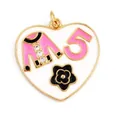 Heart-shaped enamel pendant featuring a pink jersey, number 5, and black flower motif - Heart Pink Jacket Number 5 Style (M030539-A)