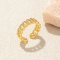 Detail of adjustable gold chain link ring featuring sparkling white crystal accents - Adjustable Open / Gold Chain Zirconia