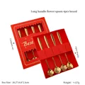 4-piece set of golden floral stainless steel long-handle spoons in a red gift box - 4Pcs Set / Titanium Gold [Red Box]