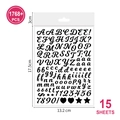 Detail view of 15 sheets of waterproof black letter and number stickers totaling 1768 pcs - Handwritten Alphabet Black (P89)