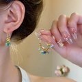 Bohemian stainless steel gold hoop earrings featuring colorful irregular stone beads - Gold-Multicolor