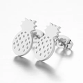 Minimalist silver pineapple stud earrings with delicate hollow-out design for women - 103 Pineapple - Silver