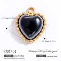 Waterproof heart pendant in 18k gold plated stainless steel with black obsidian stone - Black Heart Shape Style (PJ91451)