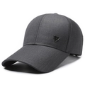 Dark grey baseball cap in twill fabric with a distinctive triangular metal side badge - Triangle Badge Dark Grey