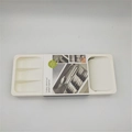 Detail view of expandable cutlery tray organizer with multiple storage compartments - White Single-Side Expandable Organizer
