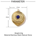 Detailed parameter view of 23mm gold heart pendant with blue natural stone inlay - Round Sunburst - Blue Stone (VG827)