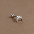 Macro shot of silver crescent moon cartilage earring with cubic zirconia and ball back - Silver White Zirconia (Five-Stone Moon)