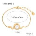Detail of snake shaped gold bracelet with round gemstone and adjustable chain closure - Bracelet-Gold-White Zirconia