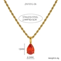 Detail of 18K gold plated stainless steel rope chain with red pear cut zircon pendant - Gold - Orange Zircon (ZN1101G-06)