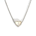 Silver stainless steel heart necklace with engraved letter J on minimalist chain - Letter J Heart Style (S143S-001-J)