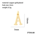 Detailed view of a gold-plated copper letter A pendant with 10mm x 7mm dimensions - Letter A