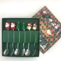 6-piece Christmas stainless steel cutlery set with silicone reindeer and Santa charms - Silver C Figure Spoon and Fork 6PCS Green Box