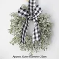 Couronne de Noël nordique de 25cm faite main avec feuilles givrées et nœud à carreaux - Couronne Écosse (diamètre extérieur environ 25 cm)