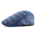 Classic blue washed denim ivy cap for men and women featuring adjustable metal side buckles - Striped Medium Blue