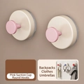 Set of 2 pink suction cup wall hooks with cream round base for bathroom and kitchen - 2 Pcs/Set / Pink