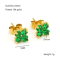 18K vergulde roestvrijstalen klaver oorknopjes met groene zirkoon steen in 7mm uitvoering - Groen