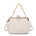 White pleated shell handbag with beaded handle and vintage metal frame clasp - White