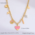 Golden multi-charm necklace with heart, flower, pearl, bird pendants and AMOUR bar - XL31163 Multi-Pendant Clavicle Chain