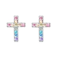 S925 sterling silver cross stud earrings with colorful cubic zirconia stones in silver - 925 Silver / Colorful Rhinestone (XDH1187)