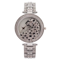 Montre à quartz pour femme avec cadran léopard de luxe et pavé de cristaux argentés - Argenté