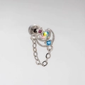 Orecchino a perno in acciaio al titanio argento con design a pianeta e stella rosa - Stile Catena Pianeta (A06-4#)
