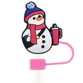 Snowman silicone straw cover cap for 10mm straws featuring a cute snowman with red cup - 04 Snowman with Red Cup