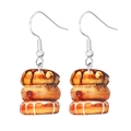 Vibrant three-layer donut stack earrings with chocolate glaze and acrylic food pendant - Donut