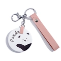 Porte-clés rose avec pendentif panda rond et lanière en similicuir de qualité - Panda Noir et Blanc
