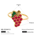 Waterproof stainless steel ring with red grape charm and golden finish for women - Grape Style (NB-R24413)
