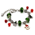 Bracciale natalizio con Babbo Natale, ciondoli albero e perle di cristallo rosso su argento - Stile Babbo Natale (SD-0021)