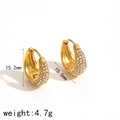 18k gold-plated U-shaped stainless steel earrings with zircon, size 15.2x15.5mm, 4.7g - Gold Round Pave Rhinestone Style (TE60067)
